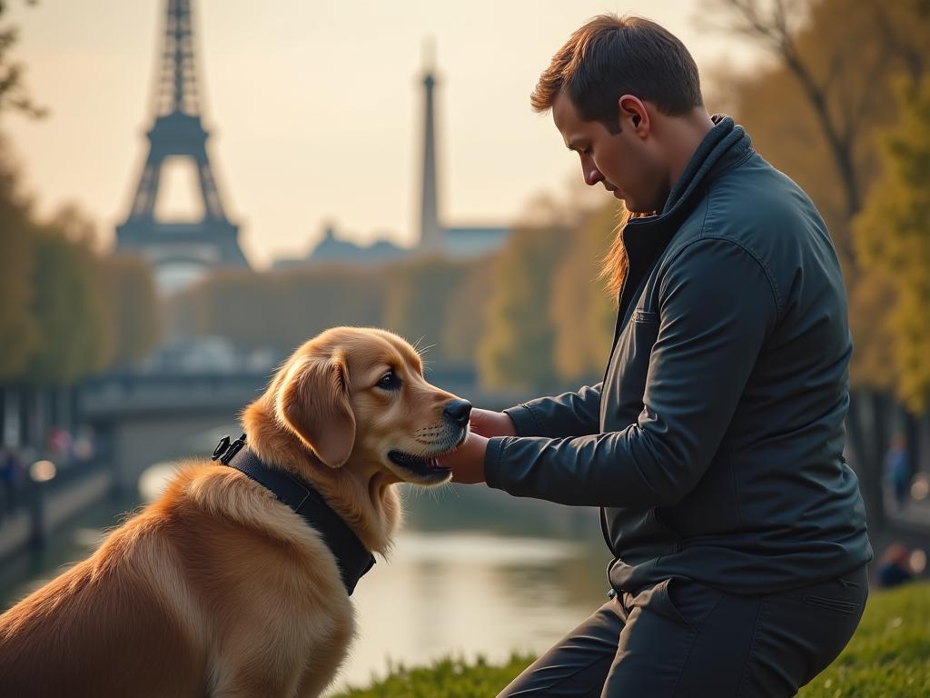 Éducateur canin professionnel avec chien à Paris